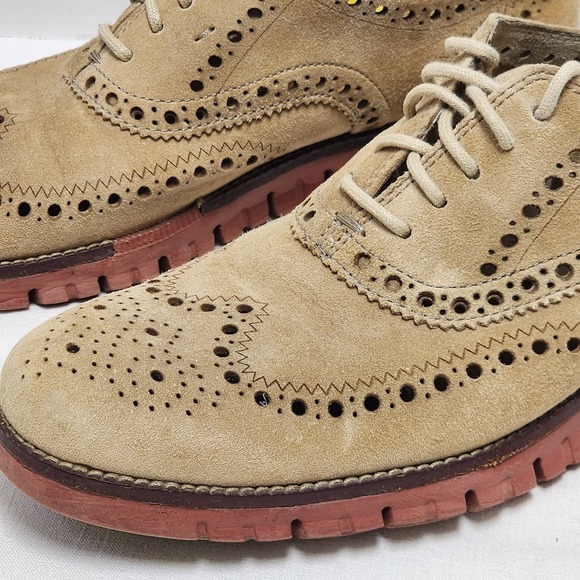 Cole Haan Zerogrand Mushroom Suede Wingtip Shoes Oxford Soft QUALITY mens 9.5 - Picture 15 of 16